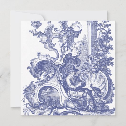 Elegantes Blue Baroque Einladung (Vorderseite)