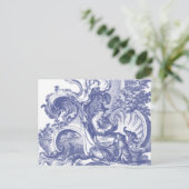 Elegantes Blue Baroque Postkarte (Stehend Vorderseite)