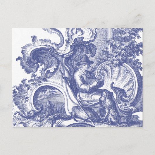 Elegantes Blue Baroque Postkarte (Vorderseite)