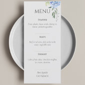 Elegantes Blue Beige Hydrangea Wedding Menu Menükarte