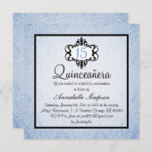 Elegantes Blue/Black Chic Damask Quinceanera Einla Einladung (Vorne/Hinten)