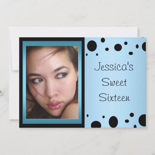 Elegantes Blue Black Spots Foto Sweet 16 Einladung (Vorderseite)