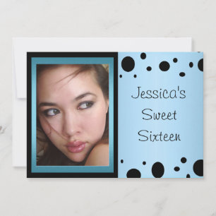 Elegantes Blue Black Spots Foto Sweet 16 Einladung