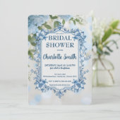 Elegantes Blue Blume Chinoiserie Brautparty Einladung (Stehend Vorderseite)