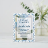 Elegantes Blue Blume Chinoiserie Brautparty Postkarte (Stehend Vorderseite)