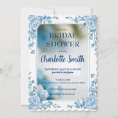 Elegantes Blue Blume Chinoiserie Brautparty Save The Date (Vorderseite)