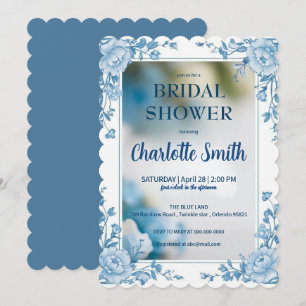 Elegantes Blue Blume Chinoiserie Brautparty Save The Date