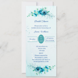 Elegantes Blue Blume Personalisiertes Brautparty Einladung