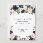 Elegantes Blue Blush Wassercolor Foto Hochzeit Einladung (Vorderseite)