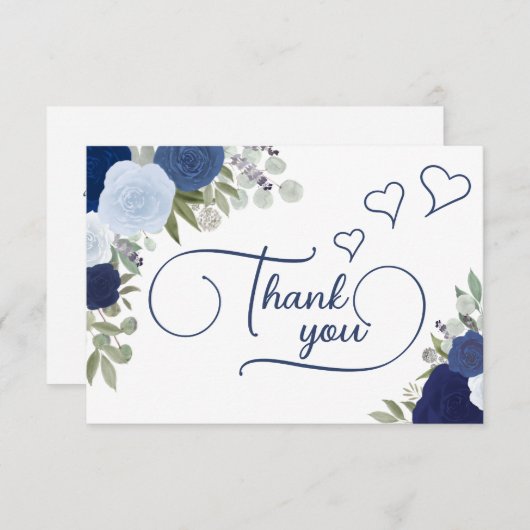 Elegantes Blue Boho Chic Rose Brautparty Dankeskarte (Vorne/Hinten)