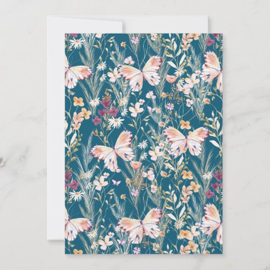 Elegantes Blue Boho Wildblumen Brautparty Einladung (Rückseite)