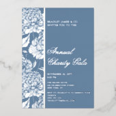 Elegantes Blue Botanical Wohltätigkeit Event Gala Folieneinladung (Vorderseite)
