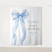 Elegantes Blue Bow Baby Shower Foto Hintergrund Wandteppich (Vorderseite)