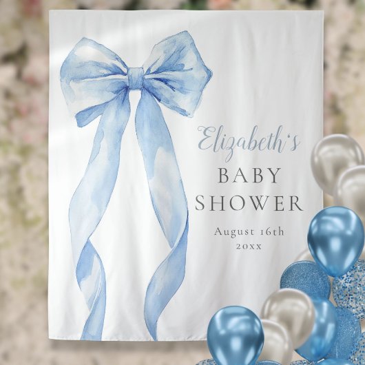 Elegantes Blue Bow Baby Shower Foto Hintergrund Wandteppich