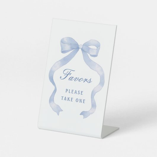 Elegantes Blue Bow Favors Pedestal Sign Sockelschild (Vorderseite)