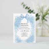 Elegantes Blue Bow Hydrangea-Brautparty Postkarte (Stehend Vorderseite)