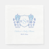 Elegantes Blue Bow Monogram Boy Baby Shower Party Serviette (Vorderseite)
