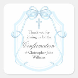 Elegantes Blue Bow Ribbon Confirmation Party Quadratischer Aufkleber