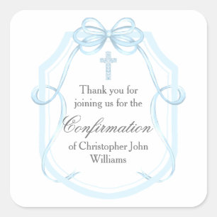 Elegantes Blue Bow Ribbon Confirmation Party Quadratischer Aufkleber