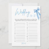 Elegantes Blue Bow Wedding A-Z Brautparty Game Einladung (Vorderseite)