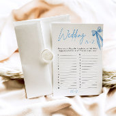 Elegantes Blue Bow Wedding A-Z Brautparty Game Einladung