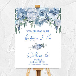 Elegantes Blue Brautparty Begrüßungszeichen Poster