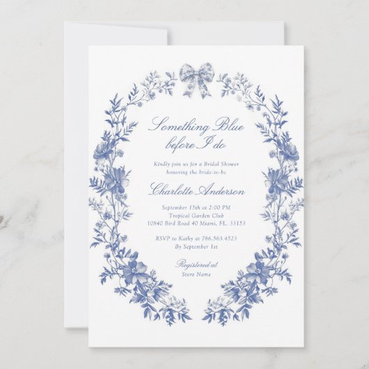 Elegantes Blue Brautparty Einladung (Vorderseite)