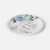 Elegantes Blue Brautparty Willkommen Pappteller (Schrägansicht)