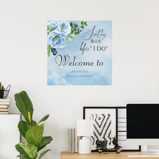 Elegantes Blue Brautparty Willkommen Poster (Heimbüro)