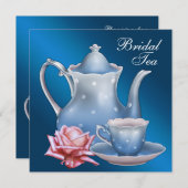 Elegantes Blue Bridal Tea Party Einladung (Vorne/Hinten)