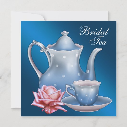 Elegantes Blue Bridal Tea Party Einladung (Vorderseite)