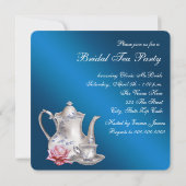 Elegantes Blue Bridal Tea Party Einladung (Rückseite)