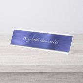 Elegantes Blue Brushed Metal Handwriting Schreibtischnamensplakette (Vorderseite )