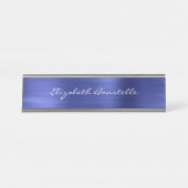 Elegantes Blue Brushed Metal Handwriting Schreibtischnamensplakette (Vorderseite )