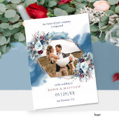 Elegantes Blue Burgundy Watercolor Foto Hochzeit Einladung