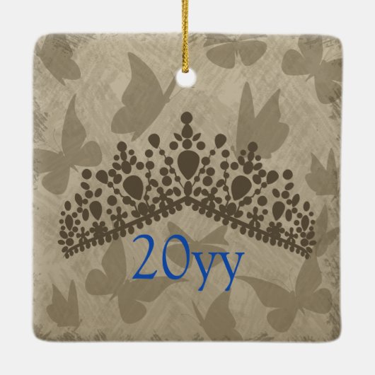 Elegantes Blue Butterfly Quinceanera Weihnachts-Fo Keramikornament (Rückseite)