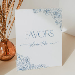 Elegantes Blue Chinoiserie Brautparty Favoriten Sockelschild