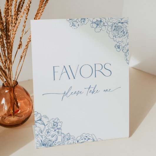 Elegantes Blue Chinoiserie Brautparty Favoriten Sockelschild