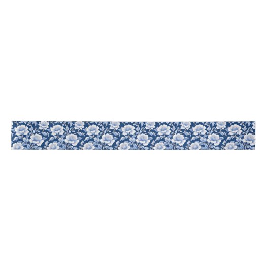 Elegantes Blue Chinoiserie Brautparty Satinband (Vorderseite)