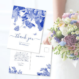 Elegantes Blue Chinoiserie Brautparty Vielen Dank Postkarte