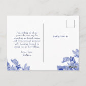 Elegantes Blue Chinoiserie Brautparty Vielen Dank Postkarte (Rückseite)