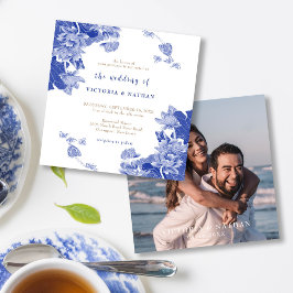 Elegantes Blue Chinoiserie Foto Einladung