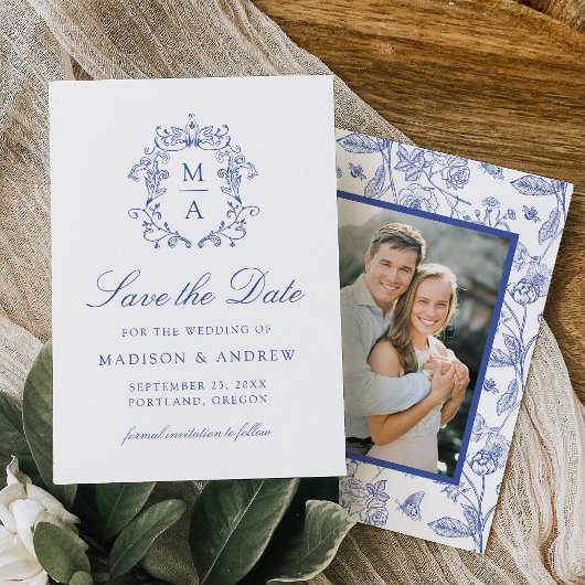 Elegantes Blue Chinoiserie Foto Hochzeit Save The Date