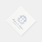 Elegantes Blue Chinoiserie Monogram Wappen Wedding Serviette (Ecke)
