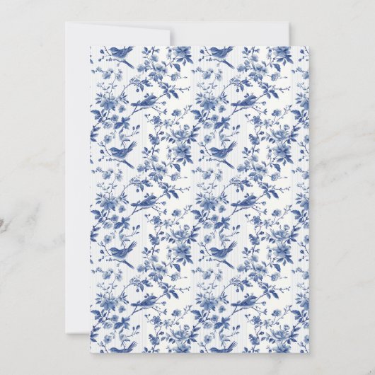 Elegantes Blue Chinoserie Bird Floral Brautparty Einladung (Rückseite)