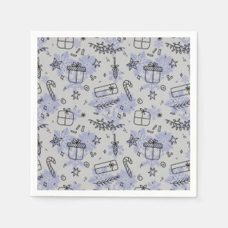 Elegantes Blue Christmas Doodles Muster Serviette