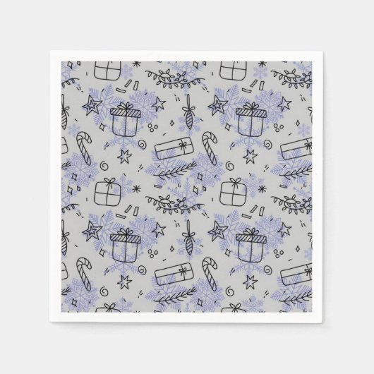 Elegantes Blue Christmas Doodles Muster Serviette (Vorderseite)