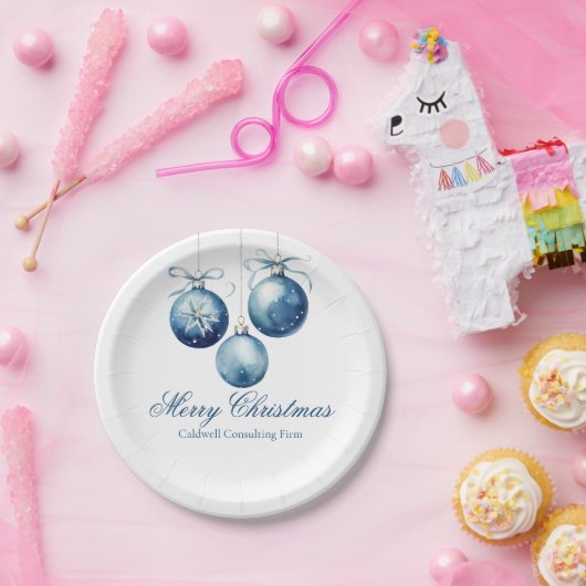 Elegantes Blue Christmas Ornaments Company Party Pappteller (Party)