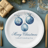 Elegantes Blue Christmas Ornaments Company Party Pappteller