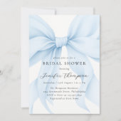 Elegantes Blue Coquette Bow Brautparty Einladung (Vorderseite)